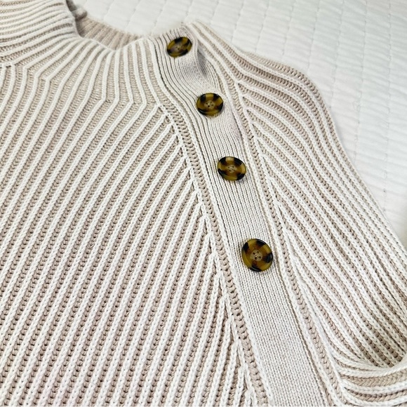 GAP Cream Asymmetrical Button Mockneck Raglan Sweater Women's Turtleneck - Picture 7 of 12